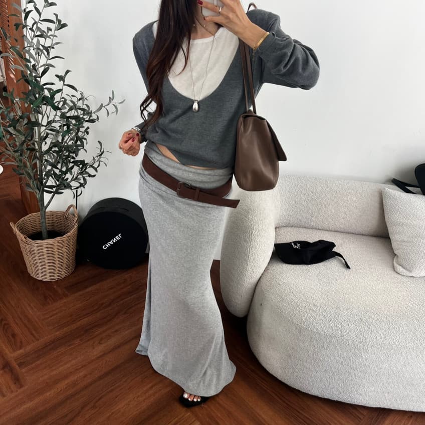 새로운 개성 주름 뒤집다 측면 스트레이트 타이트 스커트 반신 롱 스커트 상세 이미지 35