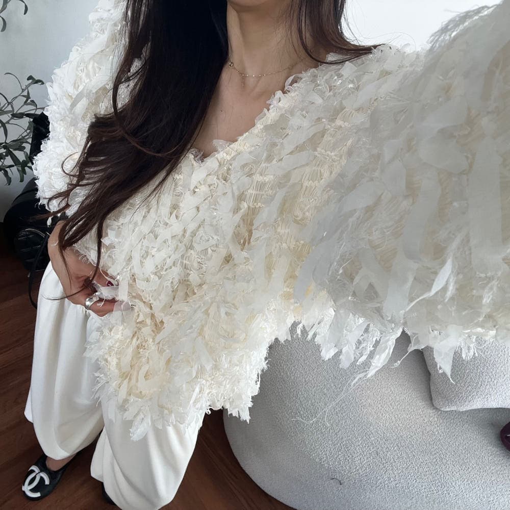 품격 라운드 넥 무거운 작업 술 측면 루즈핏 모피 재킷 이미지 4