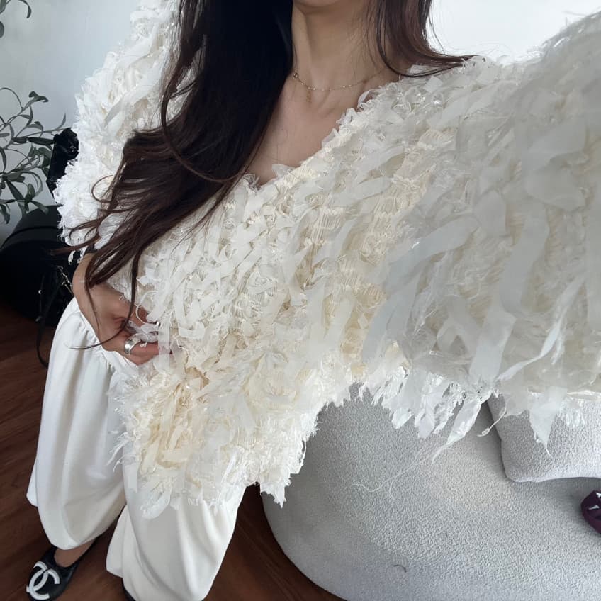 품격 라운드 넥 무거운 작업 술 측면 루즈핏 모피 재킷 상세 이미지 10