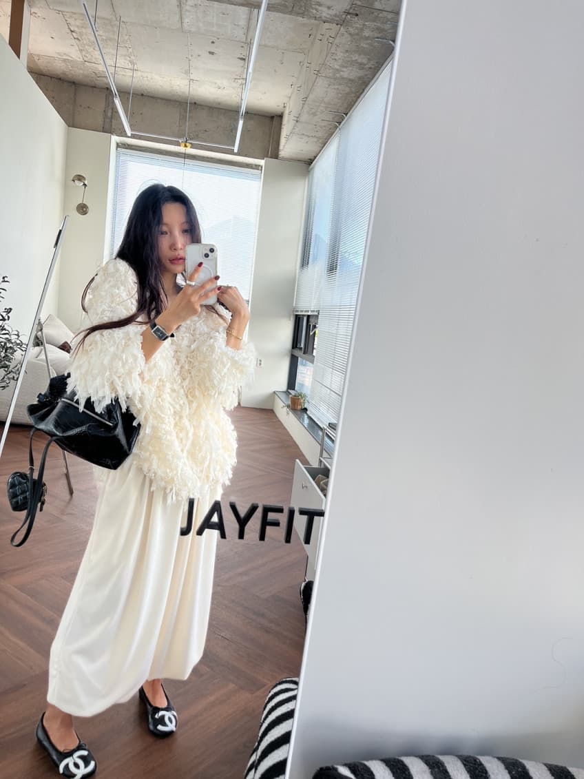 품격 라운드 넥 무거운 작업 술 측면 루즈핏 모피 재킷 상세 이미지 20