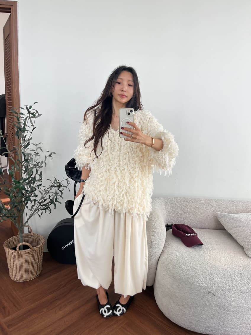 품격 라운드 넥 무거운 작업 술 측면 루즈핏 모피 재킷 상세 이미지 22