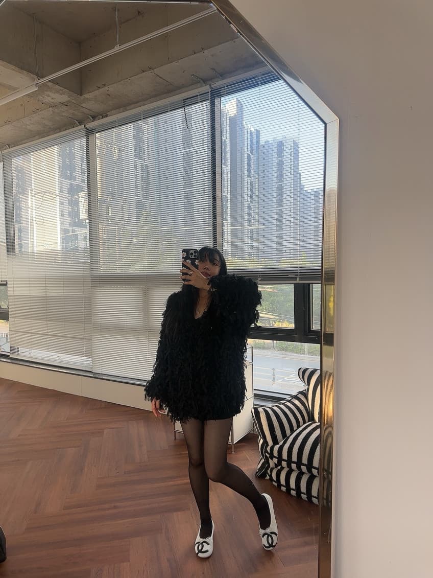 품격 라운드 넥 무거운 작업 술 측면 루즈핏 모피 재킷 상세 이미지 25