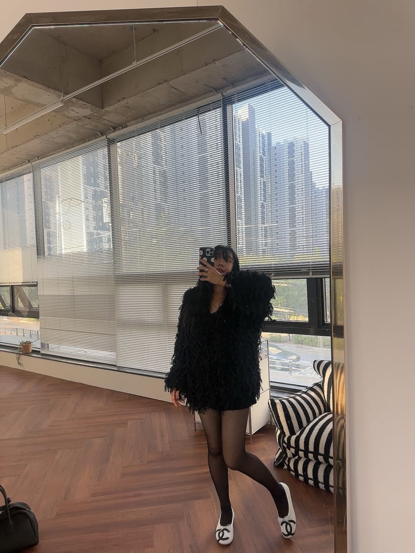 품격 라운드 넥 무거운 작업 술 측면 루즈핏 모피 재킷 상세 이미지 27