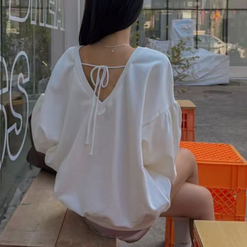 있음 선적 레이스업 패션 백리스 루즈핏 캐주얼 운동 후드티