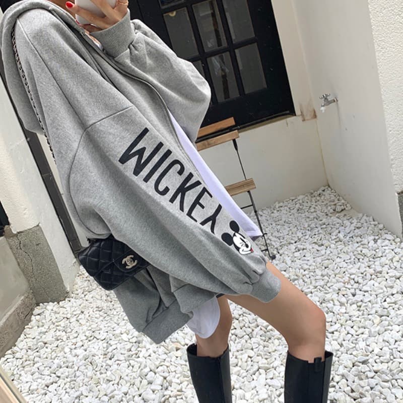 있음 선적 다용도 캐주얼 뒤로 프린트 후드 긴팔 지퍼 후드티 이미지 2