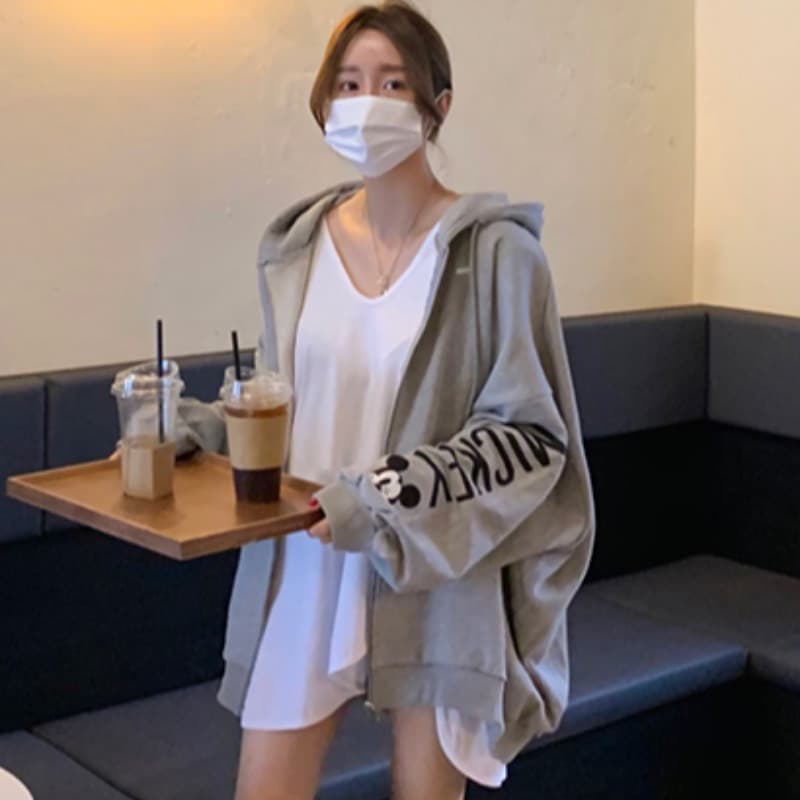 있음 선적 다용도 캐주얼 뒤로 프린트 후드 긴팔 지퍼 후드티