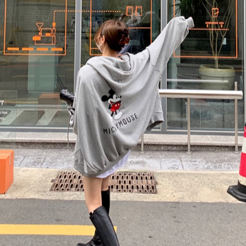 있음 선적 다용도 캐주얼 뒤로 프린트 후드 긴팔 지퍼 후드티 이미지 5
