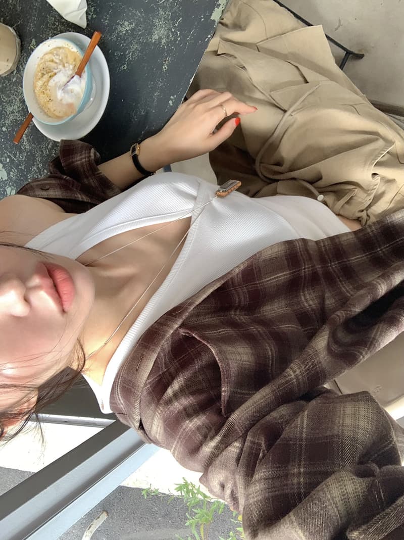있음 선적 새로운 레트로 문예 바람 격자 무늬 셔츠 루즈핏 슬림해 보이는 캐주얼 셔츠 재킷 상세 이미지 9