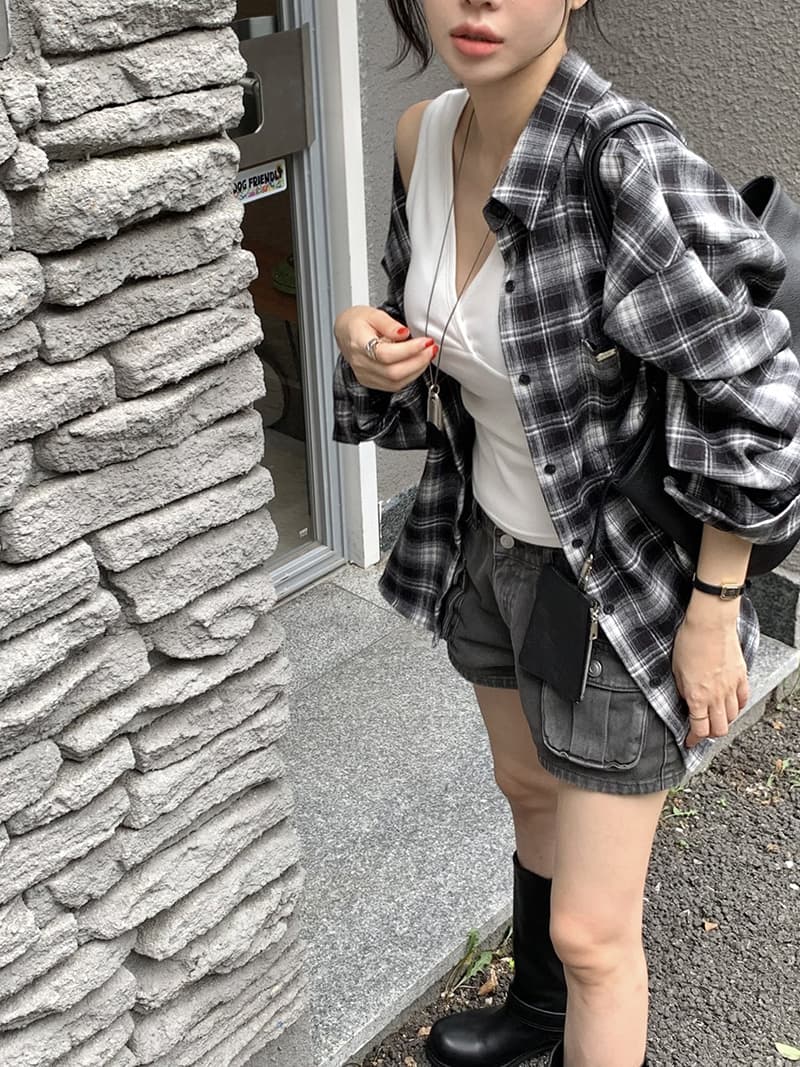 있음 선적 새로운 레트로 문예 바람 격자 무늬 셔츠 루즈핏 슬림해 보이는 캐주얼 셔츠 재킷 상세 이미지 21