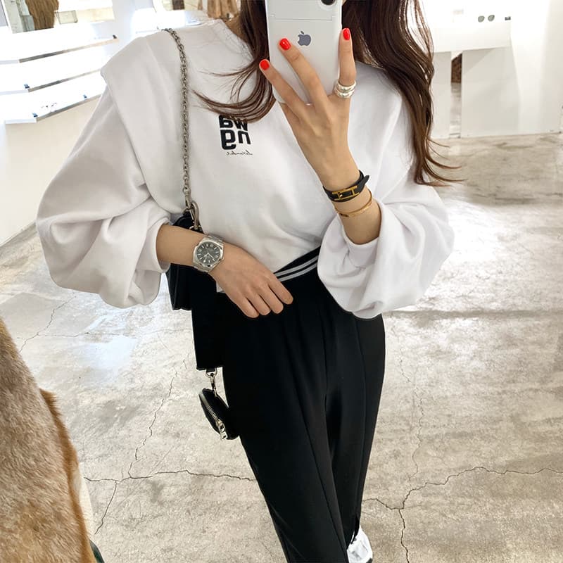 있음 선적 루즈핏 느긋한 바람 디자인 센스 후드티 여성 풀오버 페이크 레이어드 맨위 상세 이미지 3
