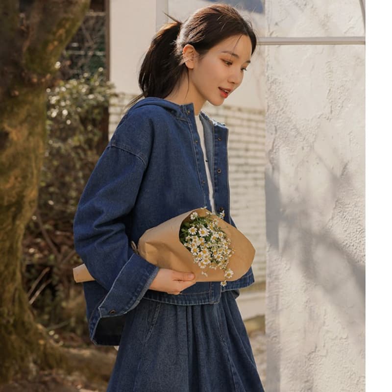 선물 화물 한국 스타일 연령 감소 후드 오픈 가디건 여성 레저 다용도 레트로 데님 여성 코트 쇼트 스타일 맨위 상세 이미지 10