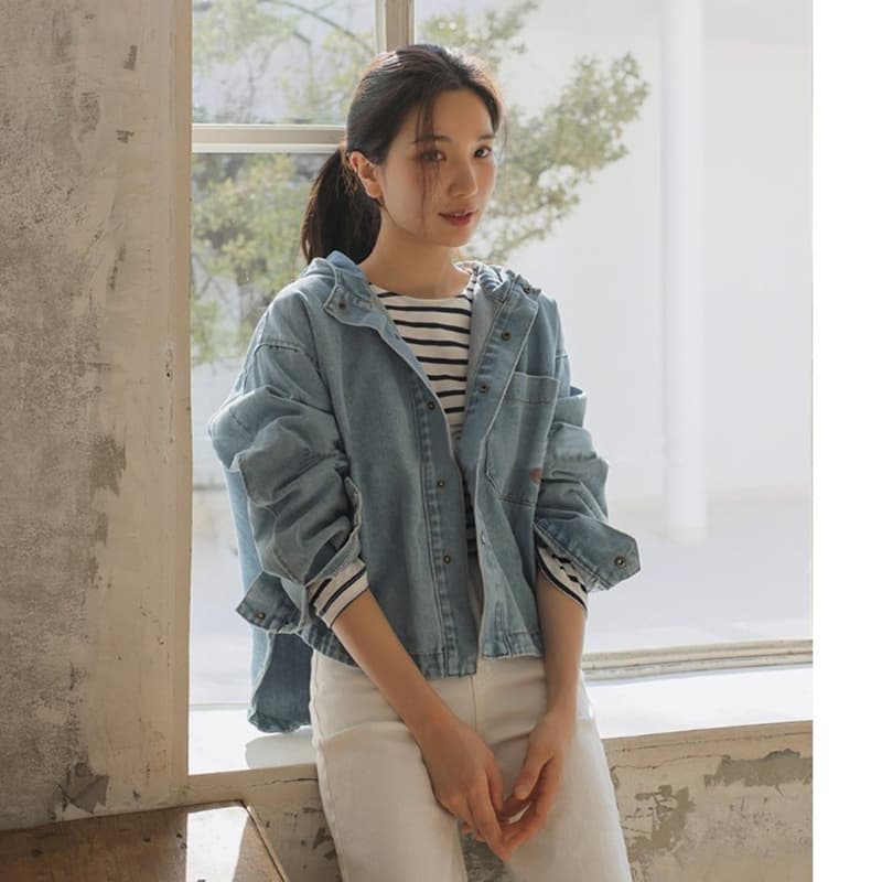선물 화물 한국 스타일 연령 감소 후드 오픈 가디건 여성 레저 다용도 레트로 데님 여성 코트 쇼트 스타일 맨위 상세 이미지 12