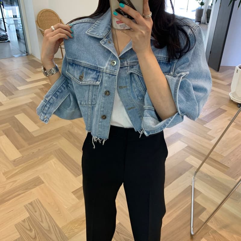 선물 화물 한국 레트로 거친 가장자리 쇼트 스타일 루즈핏 캐주얼 데님 재킷 하이웨이스트 자켓 이미지 4