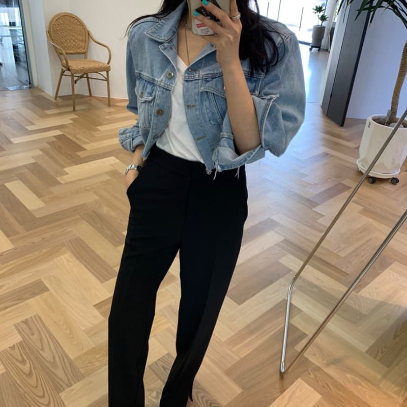 선물 화물 한국 레트로 거친 가장자리 쇼트 스타일 루즈핏 캐주얼 데님 재킷 하이웨이스트 자켓 상세 이미지 18