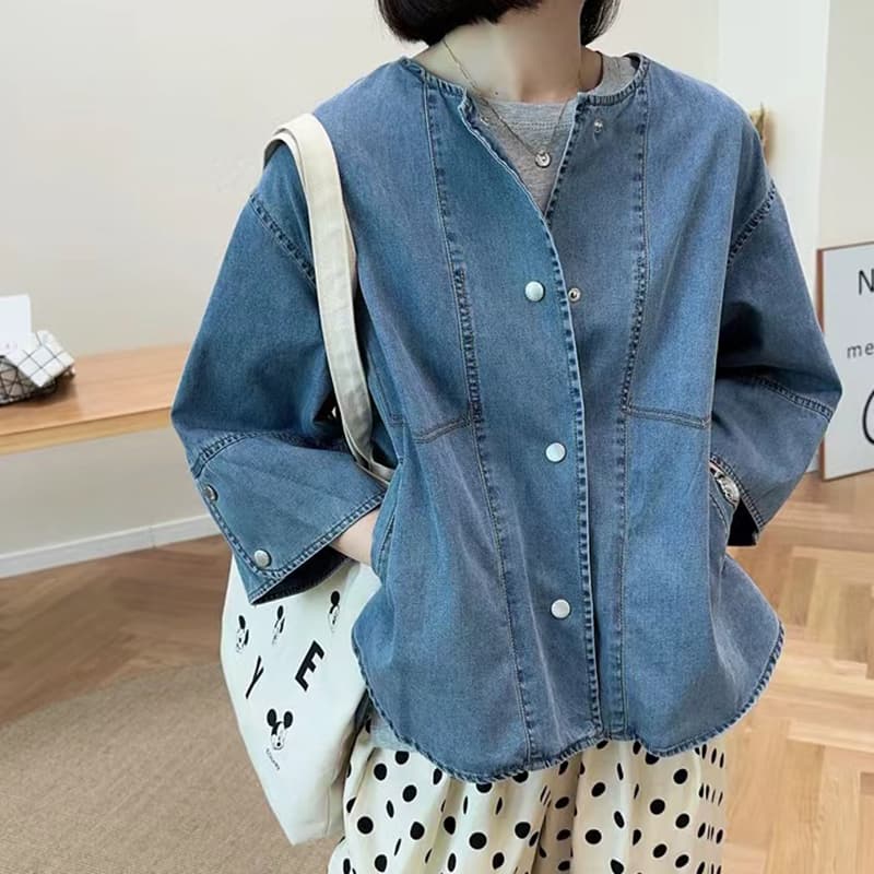 선물 화물 한국 스타일 루즈핏 캐주얼 바람 앞이 짧고 뒤가 길다 비대칭 데님 재킷 상세 이미지 2