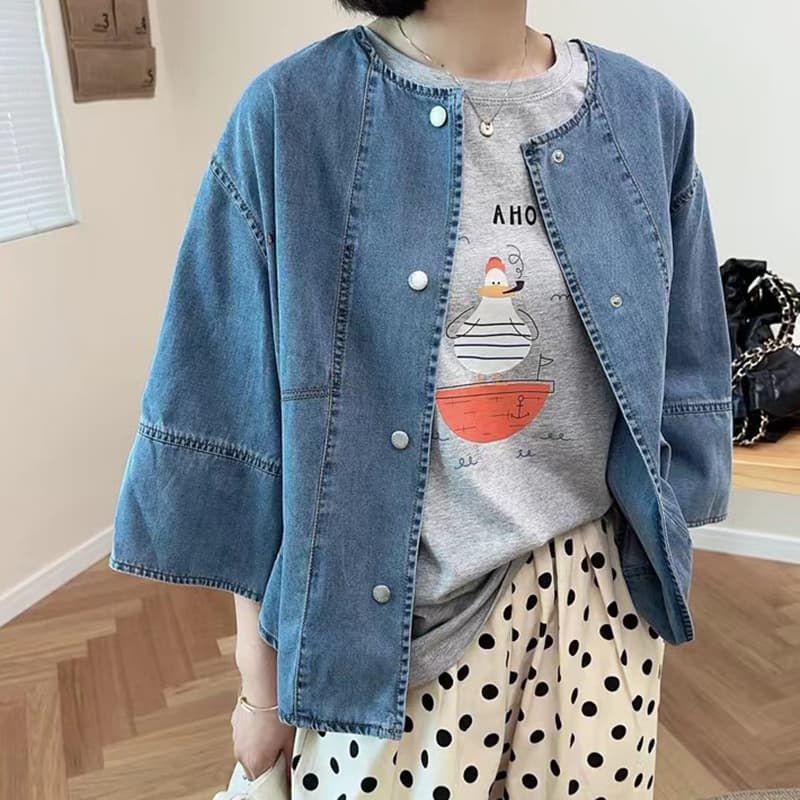 선물 화물 한국 스타일 루즈핏 캐주얼 바람 앞이 짧고 뒤가 길다 비대칭 데님 재킷 상세 이미지 3