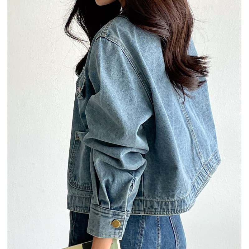 선물 화물 한국 chic 가을 겨울 연령 감소 미니멀리즘 라운드 넥 주머니 워싱 데님 재킷 품격 여성 코트 상세 이미지 10