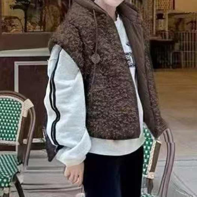 선물 화물 양털 민소매 조끼 여자 한국 후드 루즈핏 가을 겨울 두꺼운 보온 양성 및 음성 둘 착용 재킷 이미지 3