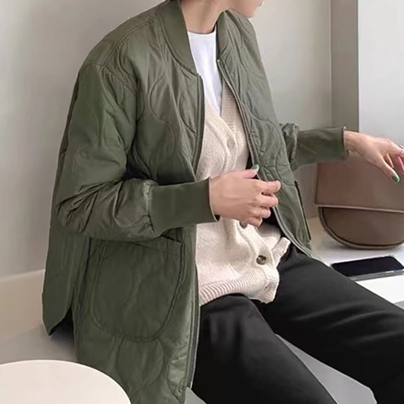 선물 화물 한국 동대문 면 옷 빅 포켓 링 그리드 면 의류 미니멀리즘 스탠드 칼라 얇고 가벼운 재킷 가을 상세 이미지 4