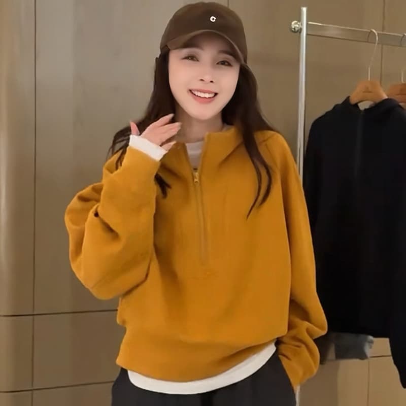 선물 화물 한국 스타일 하프 지퍼 후드 긴팔 후드티 가을 겨울 다용도 외국 가스 맨위 상세 이미지 2