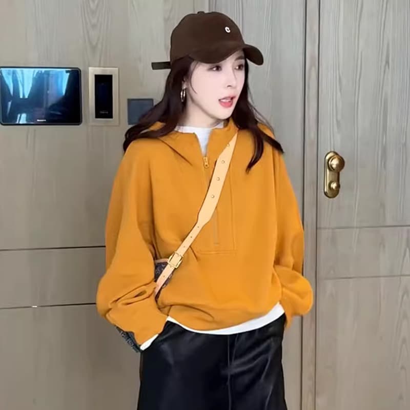 선물 화물 한국 스타일 하프 지퍼 후드 긴팔 후드티 가을 겨울 다용도 외국 가스 맨위 상세 이미지 9