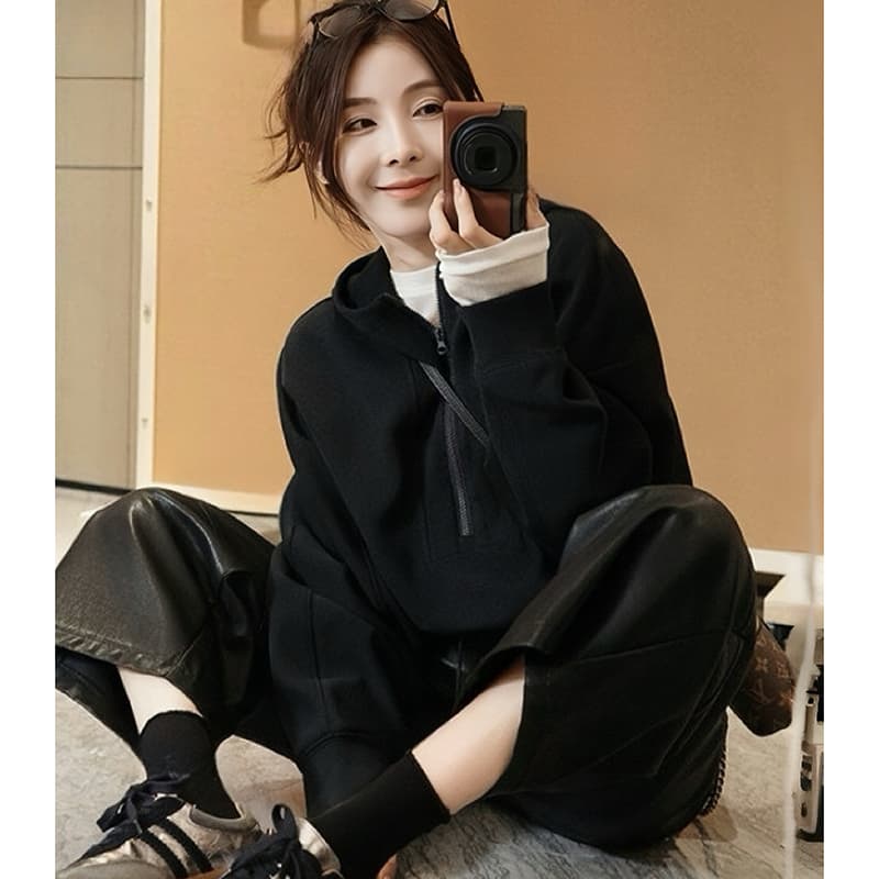 선물 화물 한국 스타일 하프 지퍼 후드 긴팔 후드티 가을 겨울 다용도 외국 가스 맨위 상세 이미지 13