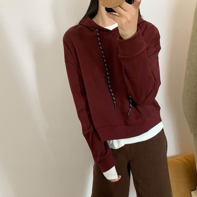 선물 화물 한국 스타일 배색 펌프 로프 후드티 여성 후드 가을 미니멀리즘 다용도 루즈핏 긴팔 재킷 맨위 트렌디 상세 이미지 2
