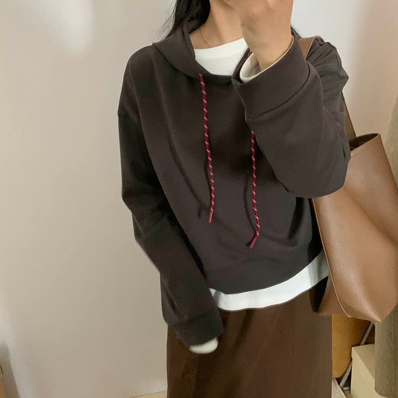 선물 화물 한국 스타일 배색 펌프 로프 후드티 여성 후드 가을 미니멀리즘 다용도 루즈핏 긴팔 재킷 맨위 트렌디 상세 이미지 10