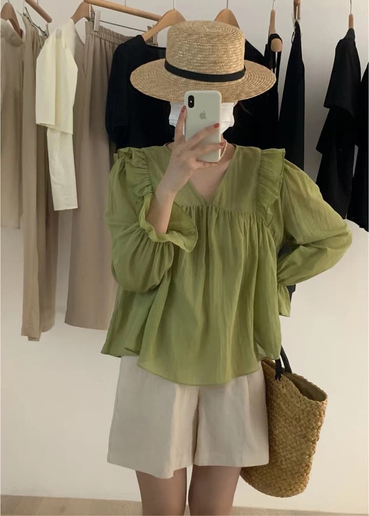 선물 화물 프랑스식 다용도 봄 가을 달콤함 프릴 거품 소매 외국 가스 셔츠 패션 작은 셔츠 여성 상세 이미지 1