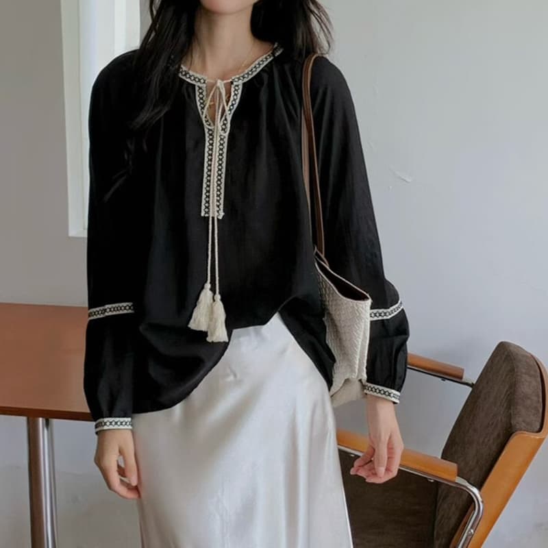 선물 화물 한국 스타일 에디션 캐주얼 루즈핏 다용도 슬림해 보이는 레트로 품격 패치워크 레이스 업 셔츠 트렌디 상세 이미지 10