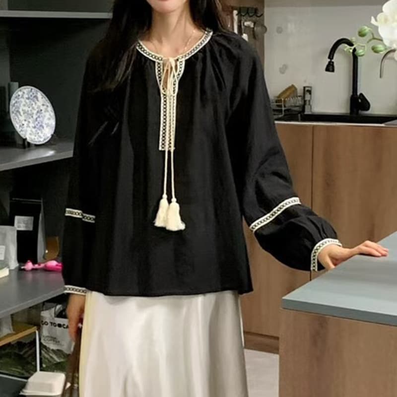 선물 화물 한국 스타일 에디션 캐주얼 루즈핏 다용도 슬림해 보이는 레트로 품격 패치워크 레이스 업 셔츠 트렌디 상세 이미지 11