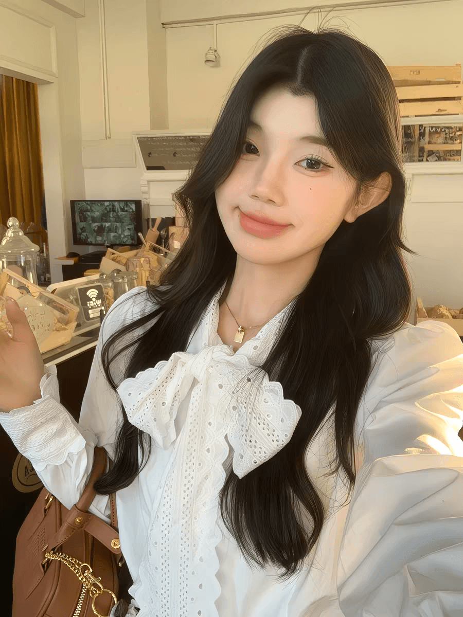 선물 화물 한국 스타일 부드러운 바람 화이트 레이스 레이스업 긴팔 여성 셔츠 봄 루즈핏 슬림해 보이는 연령 감소 chic 셔츠 상세 이미지 18