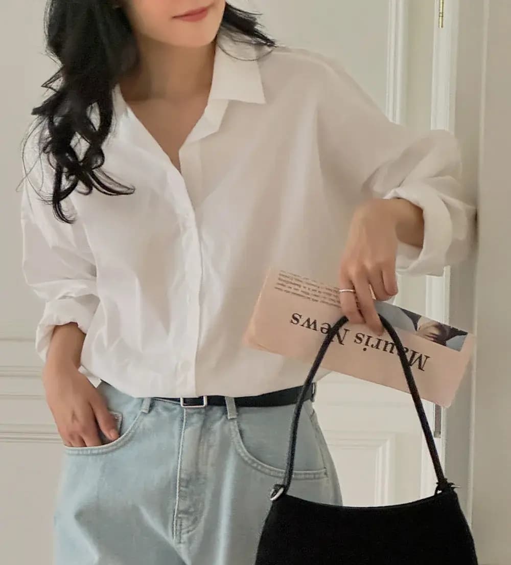 선물 화물 한국 스타일 화이트 긴팔 여성 셔츠 루즈핏 프로필 모양 다용도 캐주얼 자외선 차단 셔츠 이미지 3