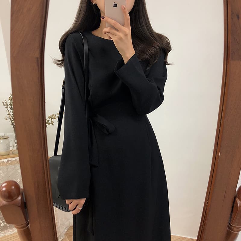 선물 화물 한국 스타일 허리 수축 봄 가을 레이스업 여성 드레스 그는 벤 바람 롱 스커트 이미지 4