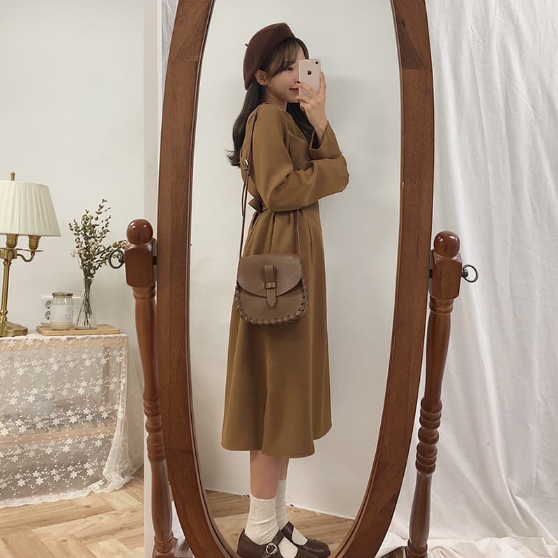 선물 화물 한국 스타일 허리 수축 봄 가을 레이스업 여성 드레스 그는 벤 바람 롱 스커트 상세 이미지 8