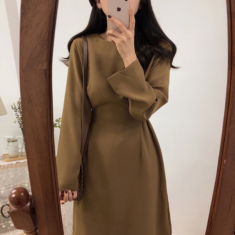 선물 화물 한국 스타일 허리 수축 봄 가을 레이스업 여성 드레스 그는 벤 바람 롱 스커트 상세 이미지 10