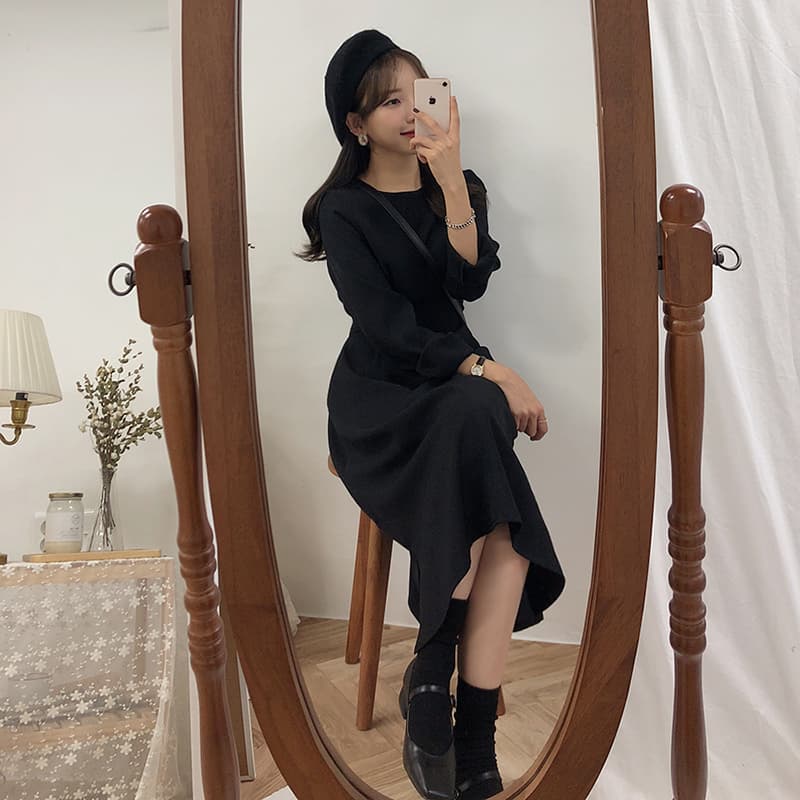 선물 화물 한국 스타일 허리 수축 봄 가을 레이스업 여성 드레스 그는 벤 바람 롱 스커트 상세 이미지 37