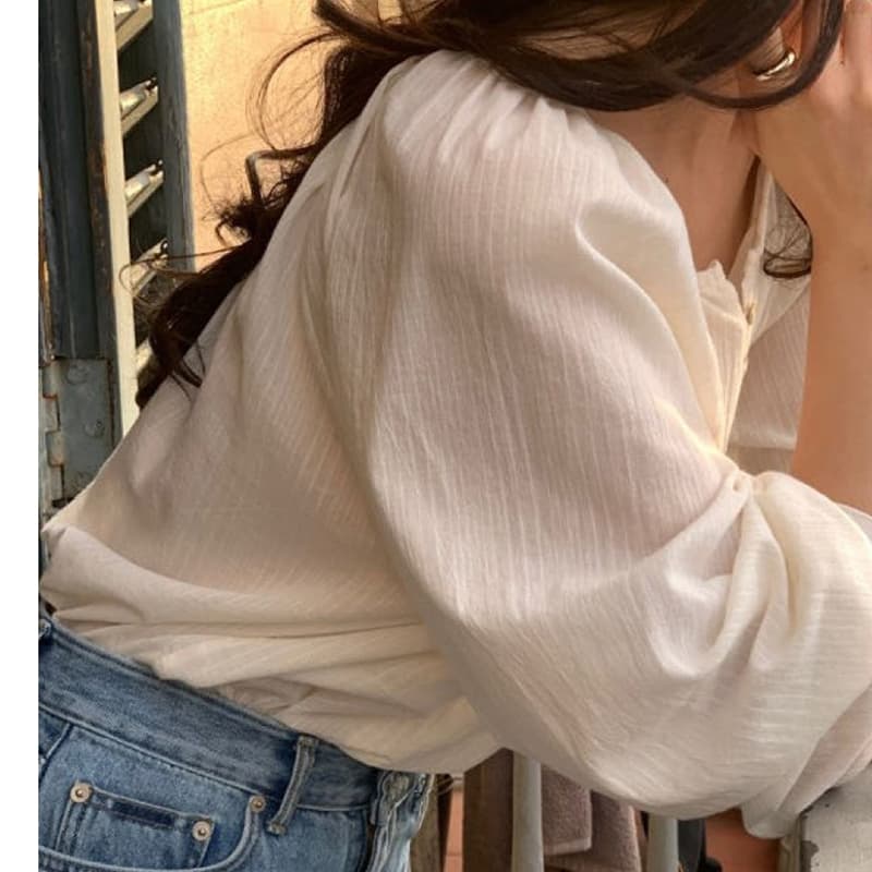선물 화물 한국 스타일 자외선 차단 여성 셔츠 벌룬 소매 캐주얼 루즈핏 셔츠 기타 버클 이미지 3