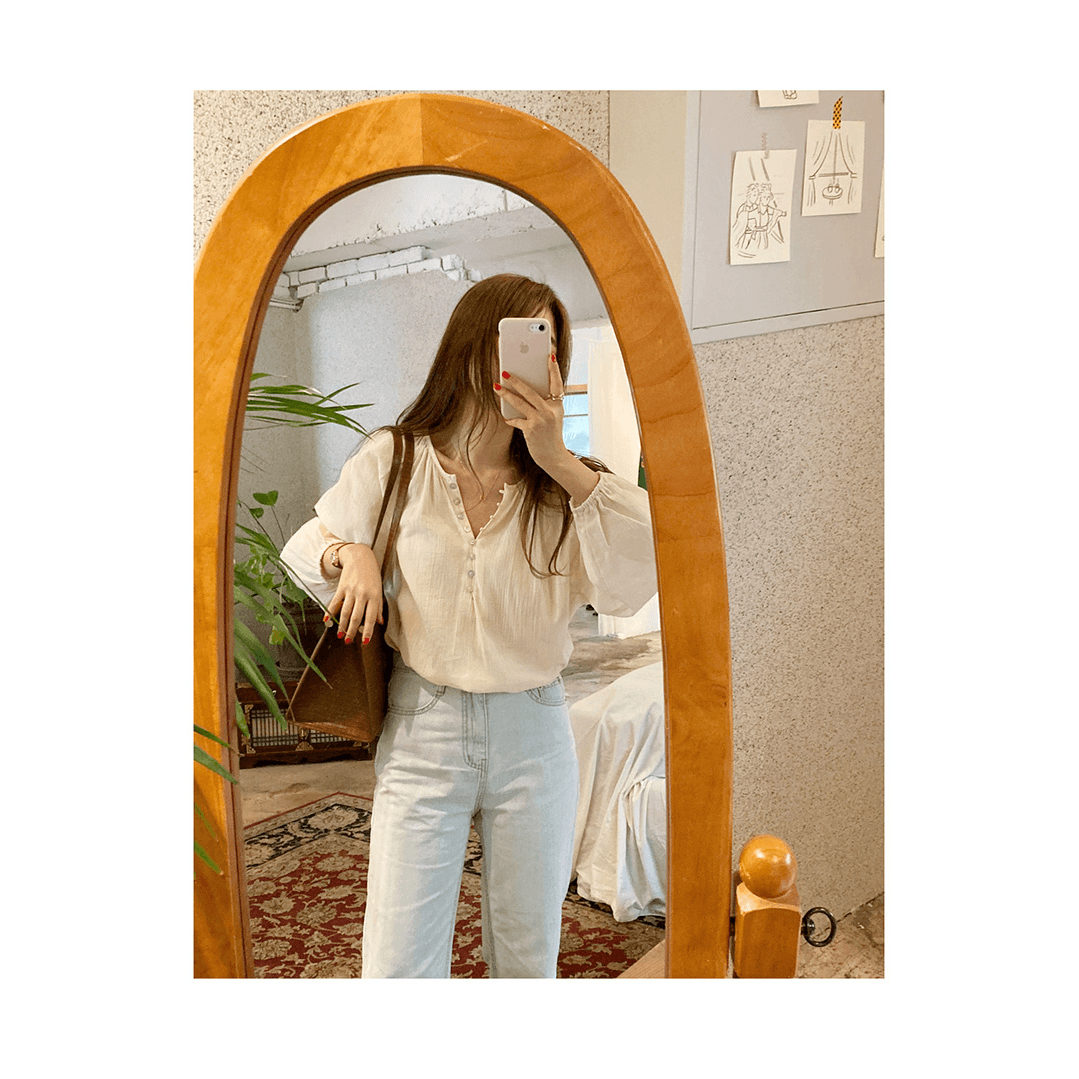 선물 화물 한국 스타일 자외선 차단 여성 셔츠 벌룬 소매 캐주얼 루즈핏 셔츠 기타 버클 이미지 5