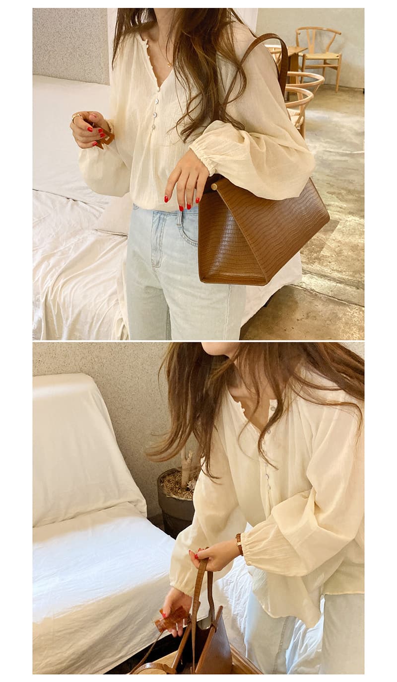 선물 화물 한국 스타일 자외선 차단 여성 셔츠 벌룬 소매 캐주얼 루즈핏 셔츠 기타 버클 상세 이미지 11