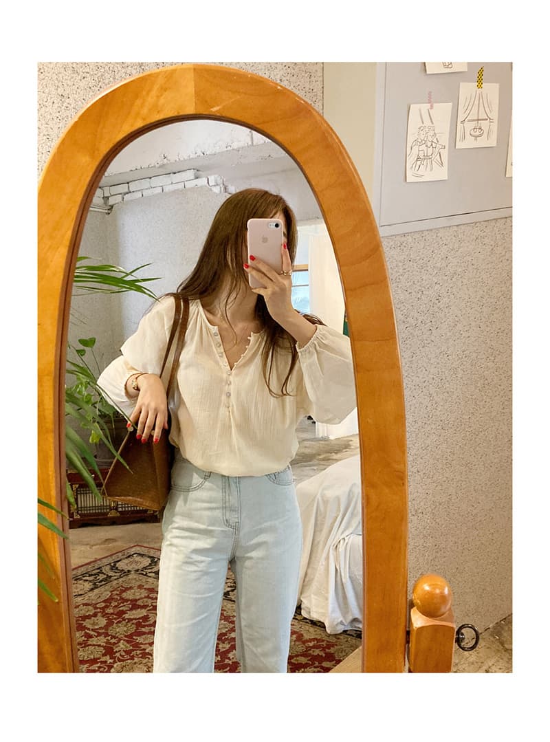 선물 화물 한국 스타일 자외선 차단 여성 셔츠 벌룬 소매 캐주얼 루즈핏 셔츠 기타 버클 상세 이미지 13