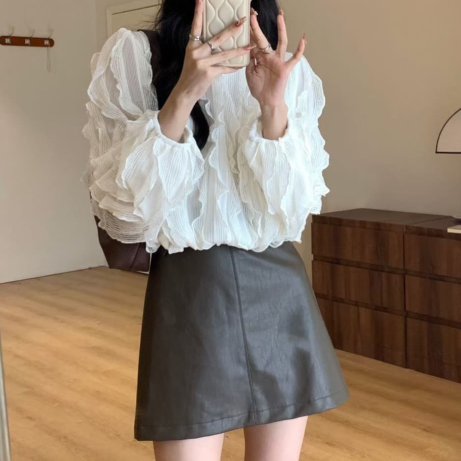 선물 화물 한국 스타일 부드러운 달콤함 다용도 패치워크 3 차원 슬림해 보이는 작은 대중 셔츠 맨위 여성 이미지 3