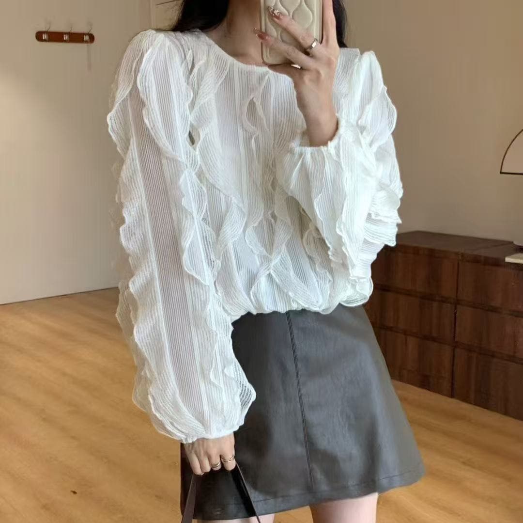 선물 화물 한국 스타일 부드러운 달콤함 다용도 패치워크 3 차원 슬림해 보이는 작은 대중 셔츠 맨위 여성 상세 이미지 3