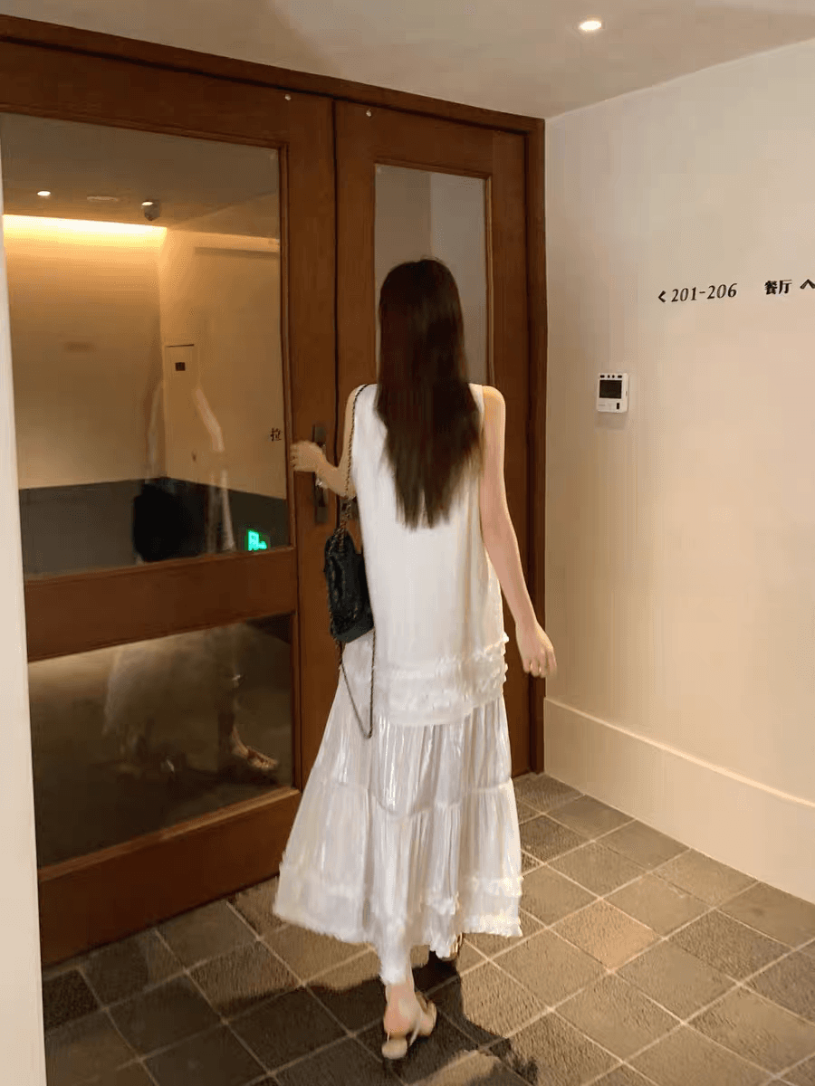 선물 화물 한국 스타일 낭만주의 민소매 라운드 넥 패치워크 드레스 상세 이미지 10