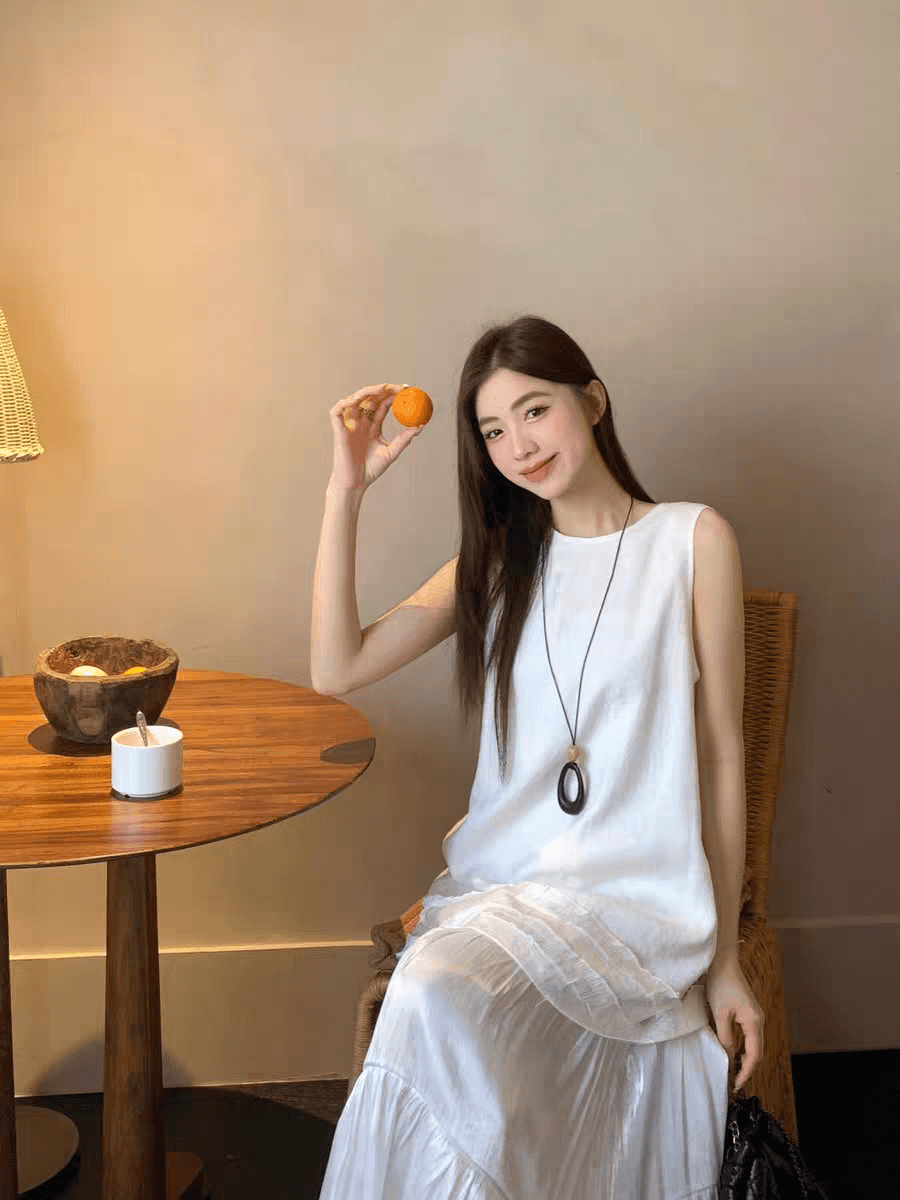 선물 화물 한국 스타일 낭만주의 민소매 라운드 넥 패치워크 드레스 상세 이미지 11