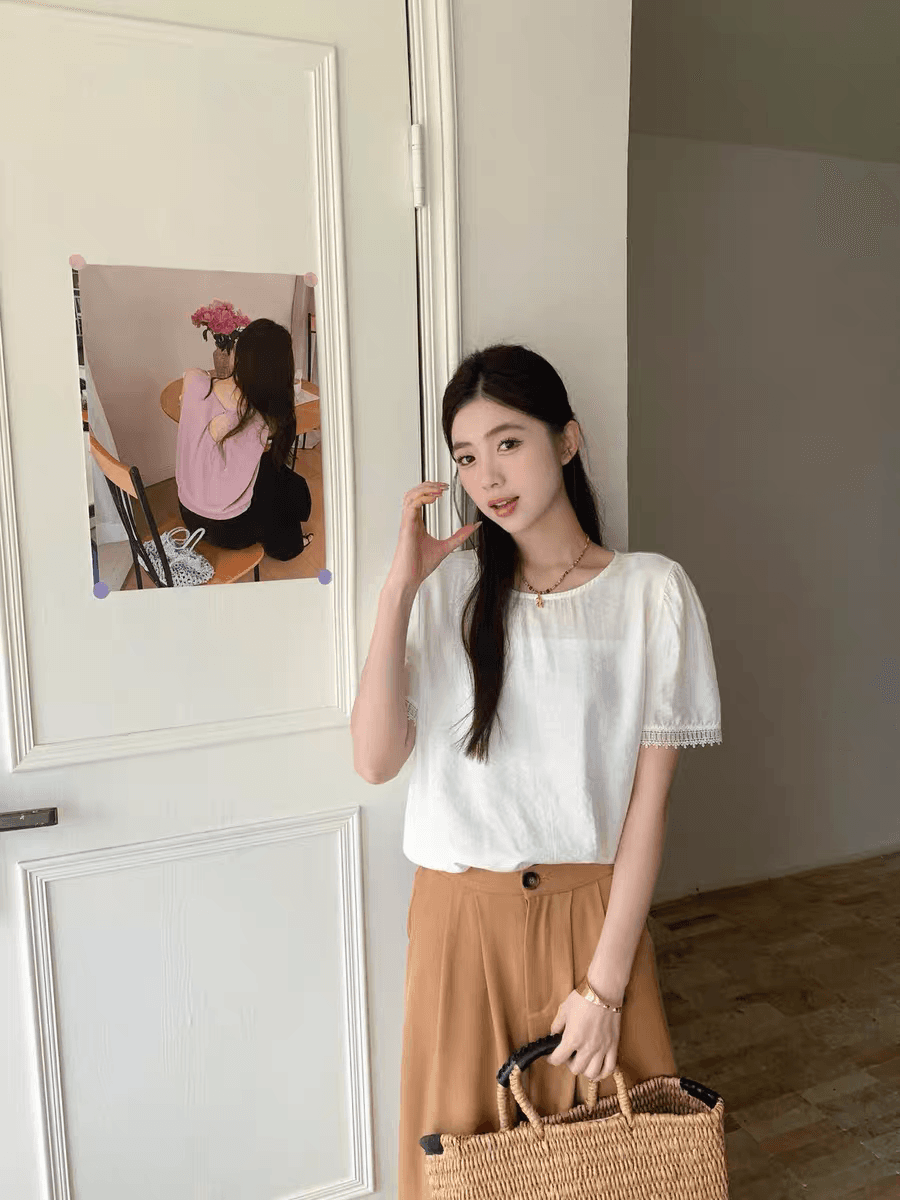 선물 화물 품격 인사이드 가져 가라. 커프스 패치워크 레이스 맨위 작은 셔츠 상세 이미지 8