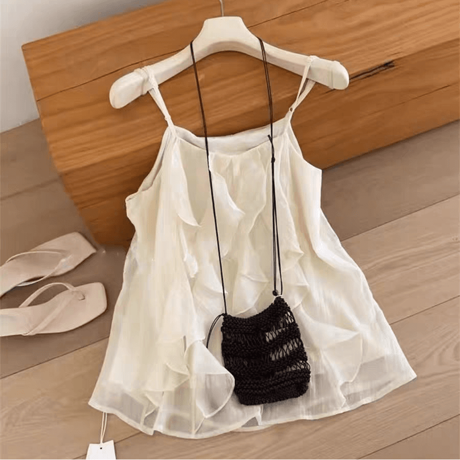 선물 화물 한국 스타일 새로운 작은 대중 프릴 캐미솔 문예 달콤함 패션 다용도 민소매 맨위 이미지 5