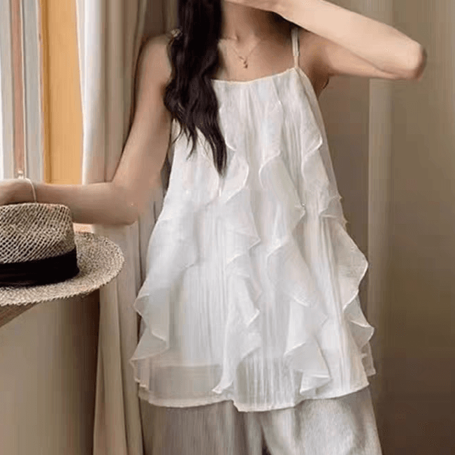 선물 화물 한국 스타일 새로운 작은 대중 프릴 캐미솔 문예 달콤함 패션 다용도 민소매 맨위 상세 이미지 4