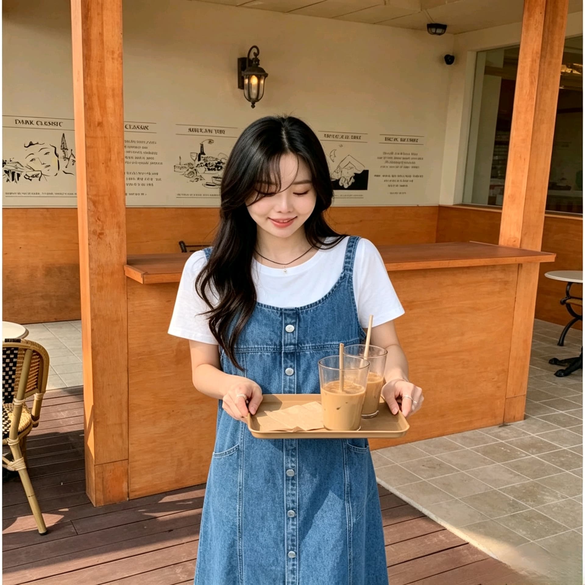 선물 화물 한국 캐주얼 데님 멜빵 여성 드레스 루즈핏 슬림해 보이는 패션 싱글 줄 버튼 슬립 드레스 중간 길이 이미지 3