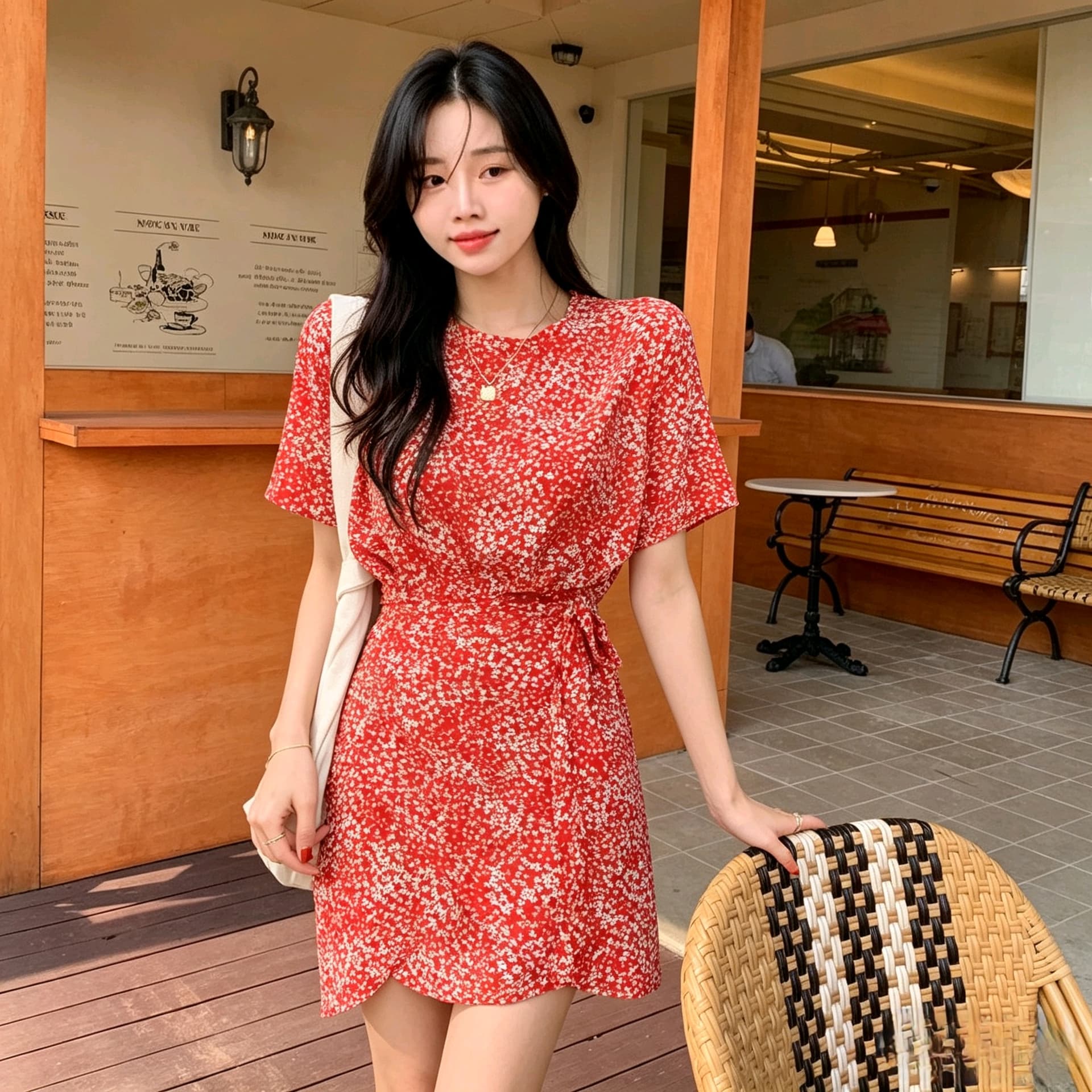 선물 화물 여성 드레스 여름 새로운 고급 꽃무늬 레이스업 루즈핏 품격 치마 이미지 3